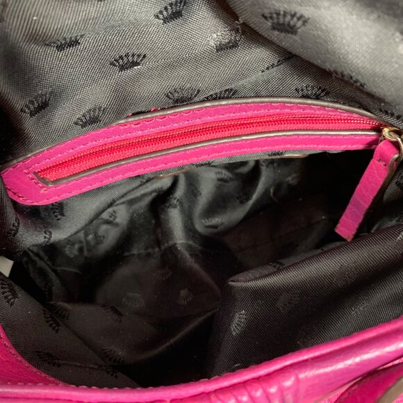JUICY COUTURE Hot Pink Faux Leather Crossbody Bag Crown Logo Side Drawstrings - Picture 8 of 10